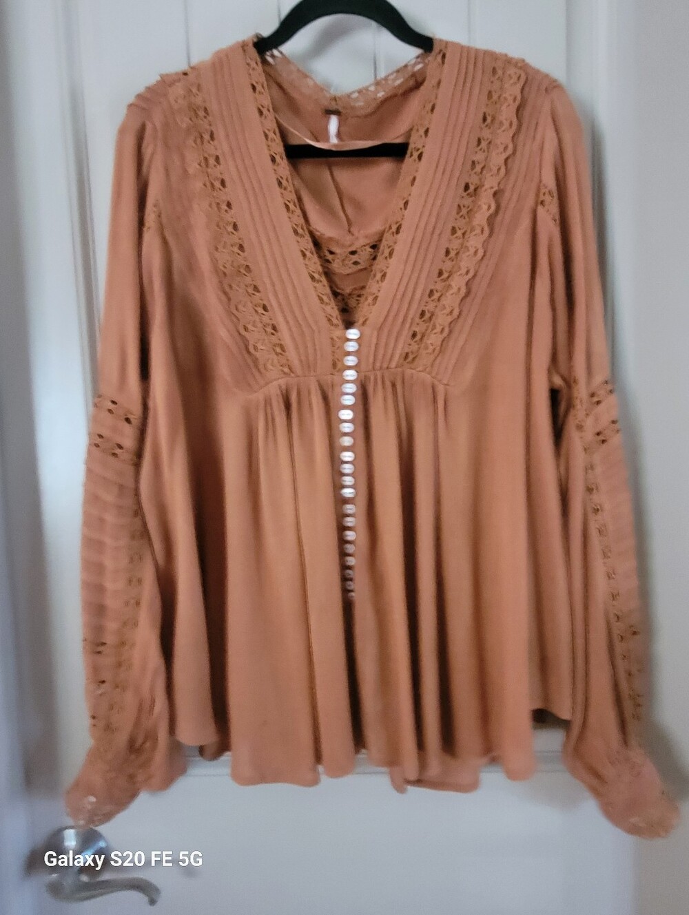Boho Lace-Trim Peasant Blouse - Rust - Picture 3 of 6